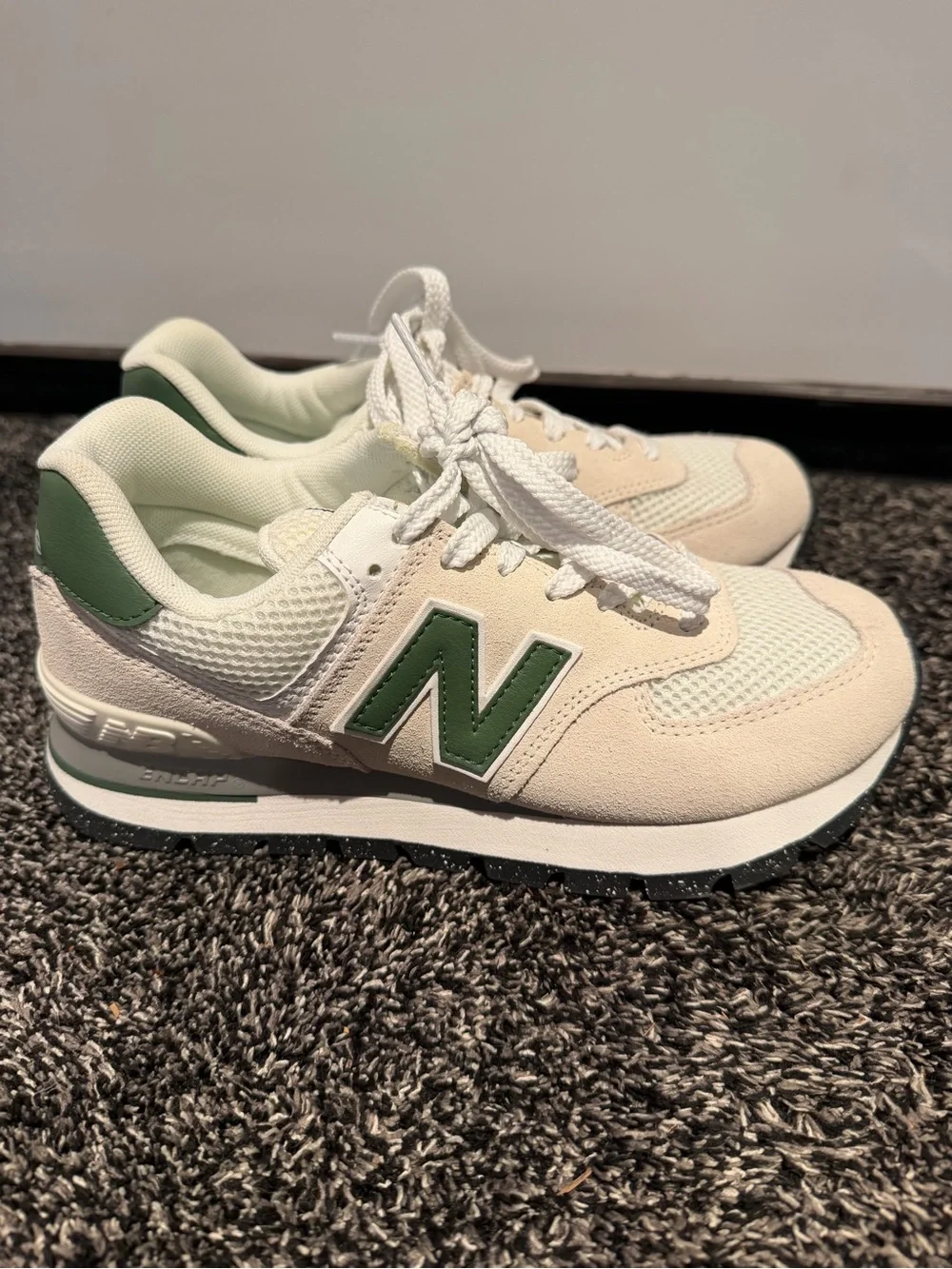 New Balance 574 Cream and Green Women's Athletic Sneaker